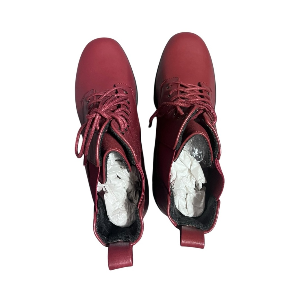 Allegra K Burgundy Lace-Up Boots – Stylish Combat Style. NEW - Picture 3 of 5
